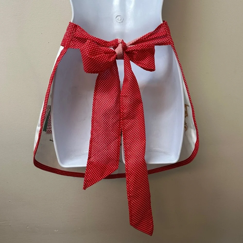Vintage Holly Hobbie Christmas Half Apron Red Polka Dot Holiday Wishes USA Made